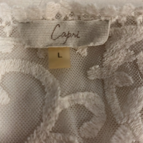 Capri Cream Lace Long Sleeve Beach Pool Boho Embroidered Coverup Top Sz L - Picture 3 of 9